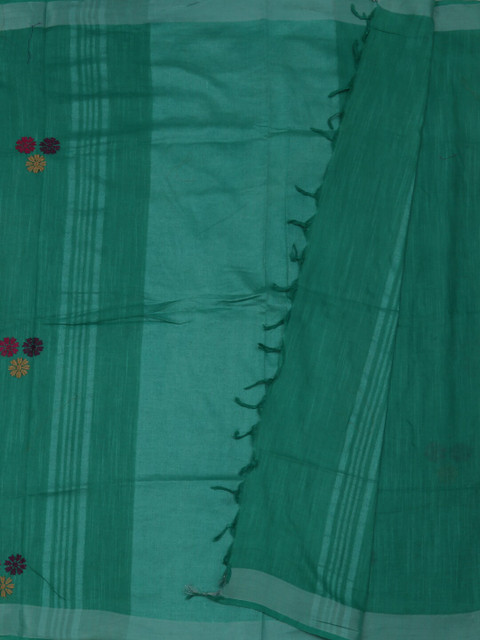 

Pothys Green & Silver Linen Blend Embroidered Saree