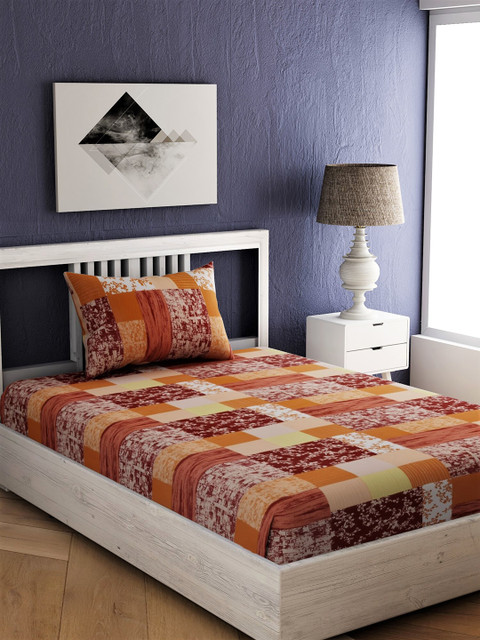 

EverHOME Brown Geometric 144 TC Cotton 1 Single Bedsheet with 1 Pillow Cover