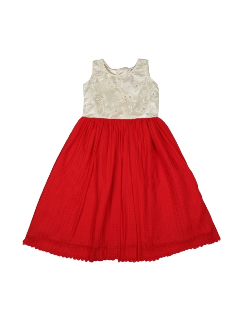 

Doodle Girls Red Colourblocked Fit and Flare Dress