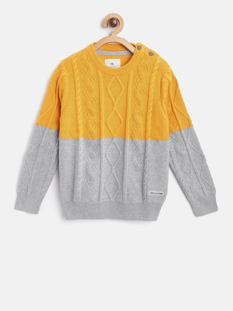 

Cherry Crumble Kids Yellow & Grey Colourblocked Pullover Sweater