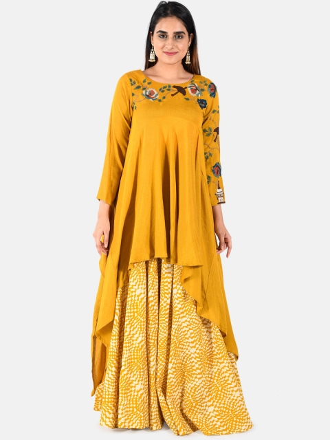 

Neerus Women Yellow Embroidered A-Line Kurta