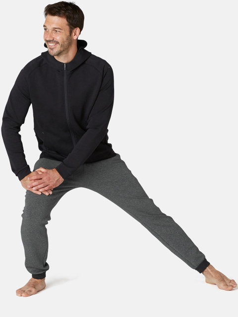 

Domyos By Decathlon Men Grey & Black Slim Fit Solid Joggers