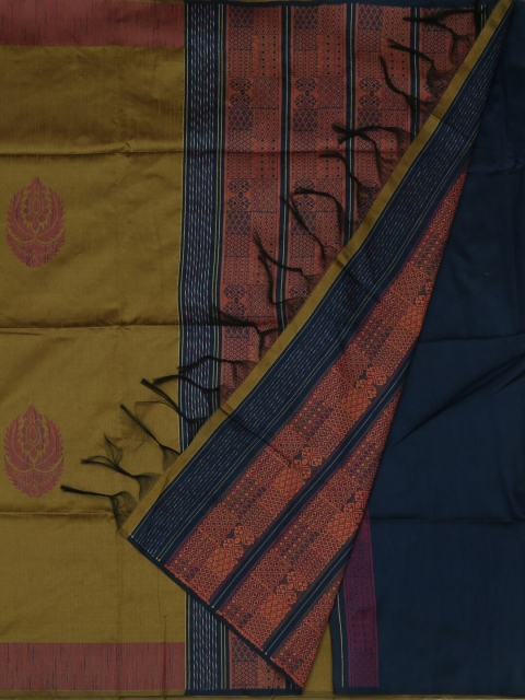 

Pothys Mustard Yellow & Navy Blue Jute Silk Printed Saree