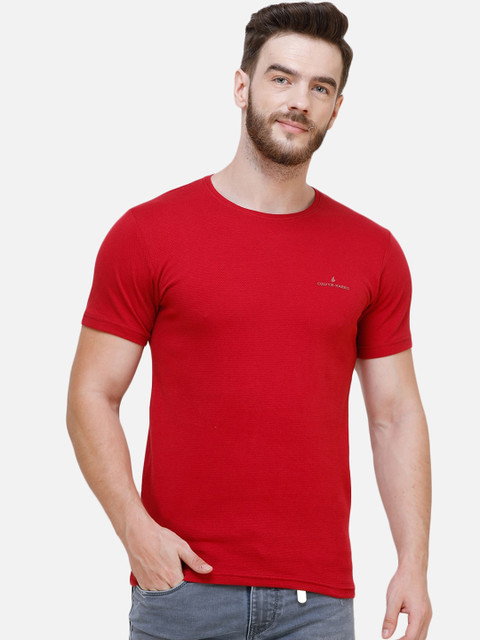 

COLVYNHARRIS JEANS Men Red Solid Round Neck T-shirt