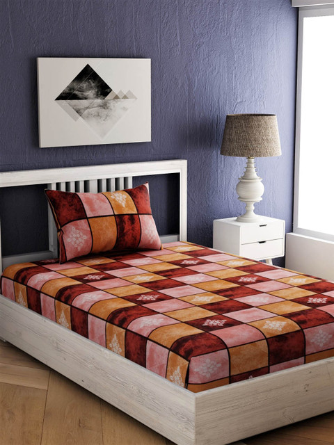 

EverHOME Multicoloured Geometric 144 TC Cotton 1 Single Bedsheet with 1 Pillow Covers, Multi