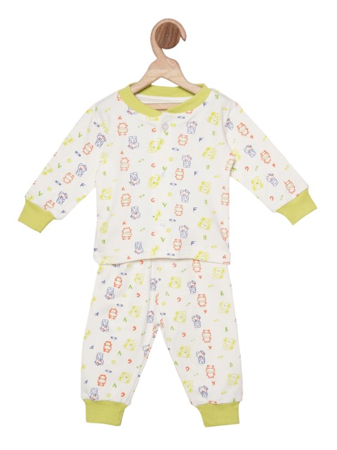 

Chipbeys Kids Off-White & Green Printed T-shirt with Pyjamas