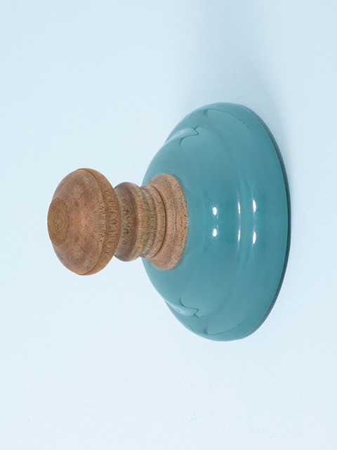 

ellementry Blue & Brown Ceramic Wooden Hook Stick-On