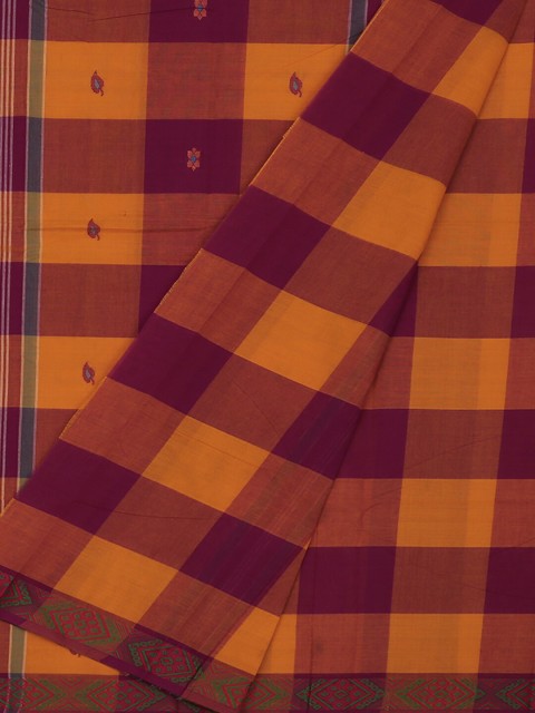 

Pothys Yellow & Magenta Pure Cotton Checked Saree