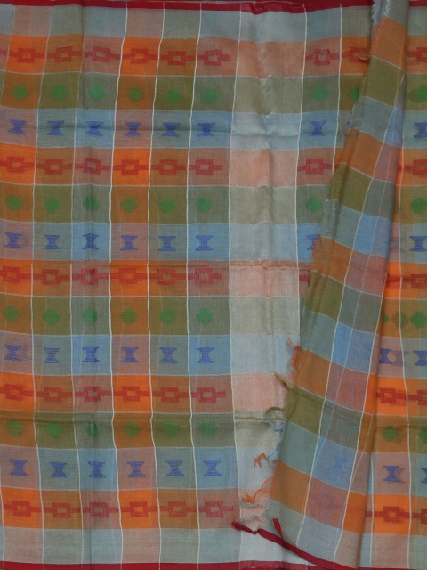 

Pothys Multicoloured Checked Pure Linen Saree, Multi