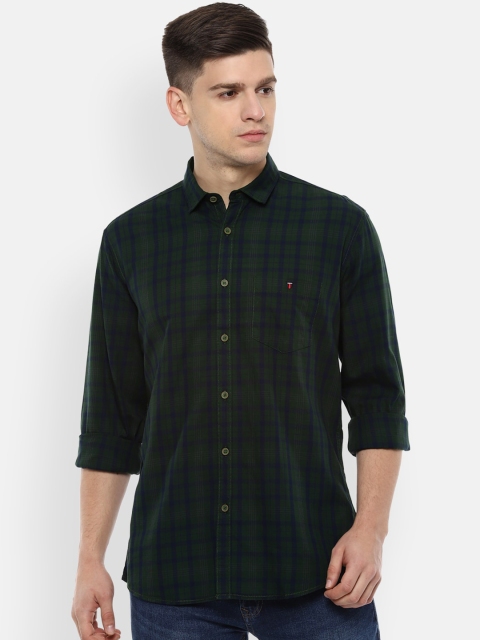 

Louis Philippe Jeans Men Green & Blue Slim Fit Checked Casual Shirt