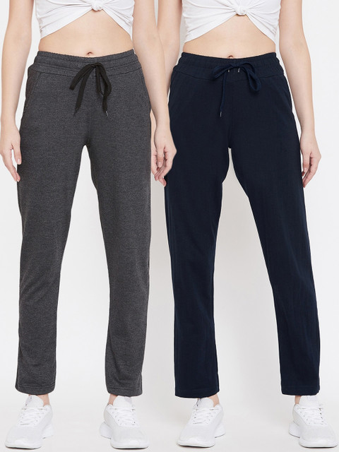 

StyleStone Women Pack of 2 Navy Blue & Grey Solid Track Pants