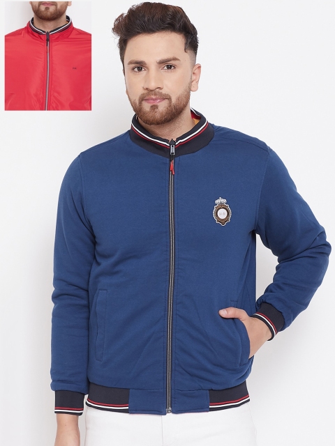 

Okane Men Red & Blue Solid Reversible Bomber Jacket