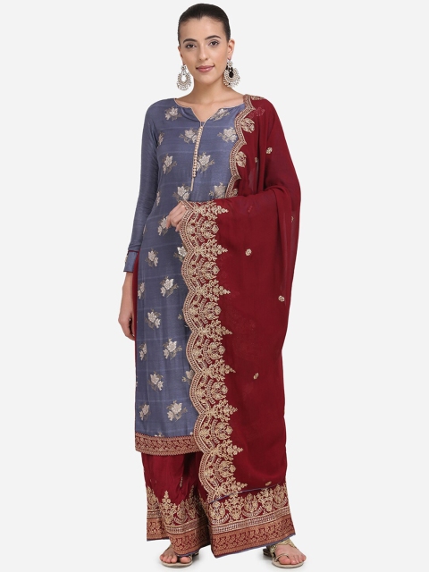 

Stylee LIFESTYLE Navy Blue & Maroon Art Silk Unstitched Dress Material