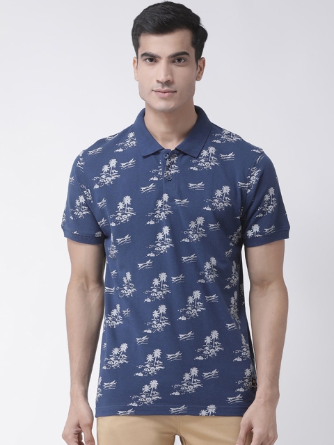 

Club York Men Blue Printed Polo Collar T-shirt