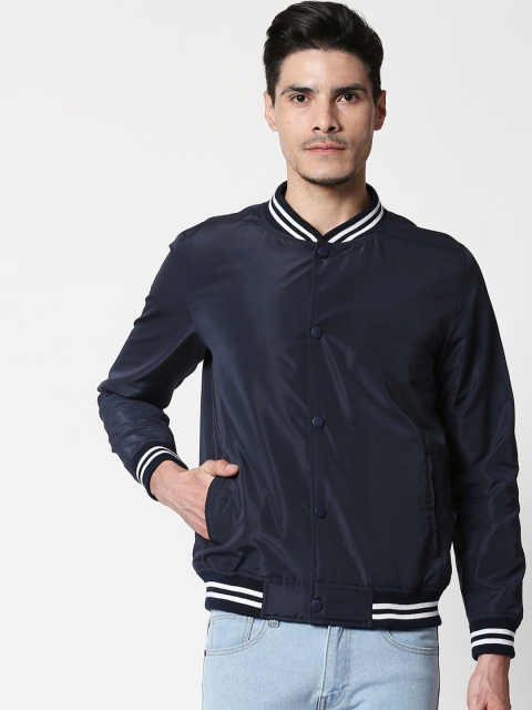 

Bewakoof Men Blue Solid Bomber Jacket