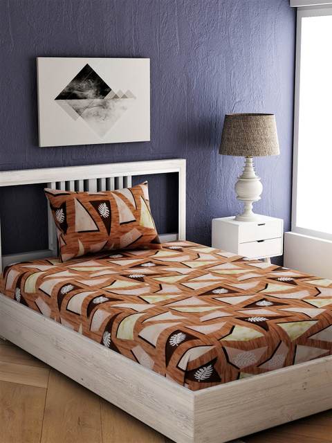 

EverHOME Brown Abstract 144 TC Cotton 1 Single Bedsheet with 1 Pillow Cover