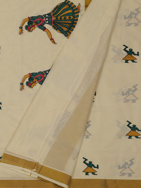 

Pothys Cream-Coloured Printed Pure Cotton Saree