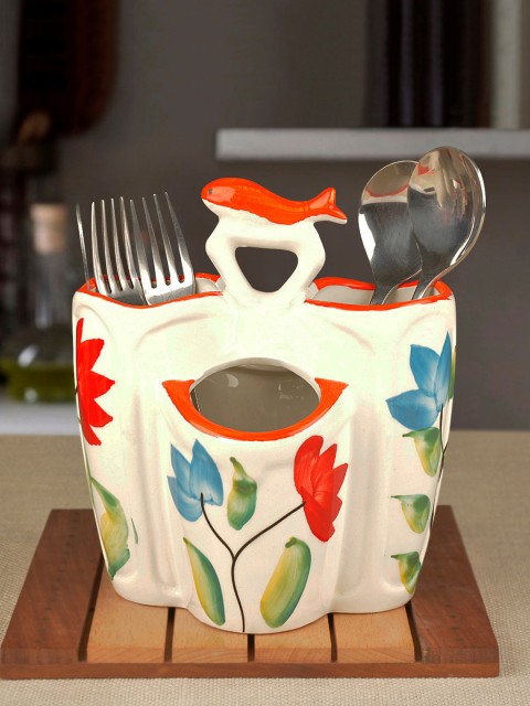 

StyleMyWay White & Blue Printed Handpainted Ceramic Kitchen Cutlery Stand