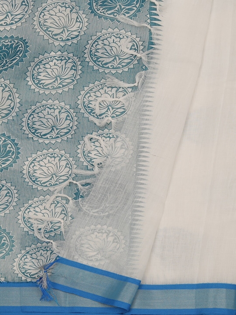 

Pothys White & Blue Linen Blend Printed Saree