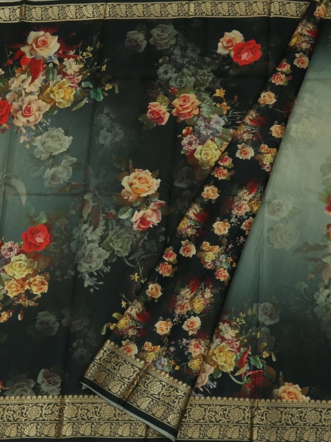 

Pothys Grey & Black Jute Silk Printed Saree