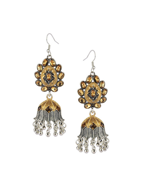 

DESI COLOUR Gold-Toned & Silver-Toned Dome Shaped Jhumkas