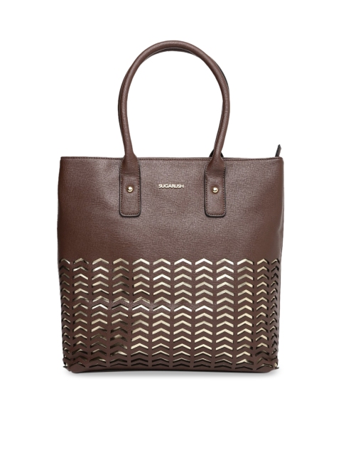 

Sugarush Brown & Gold-Toned Textured Handheld Bag