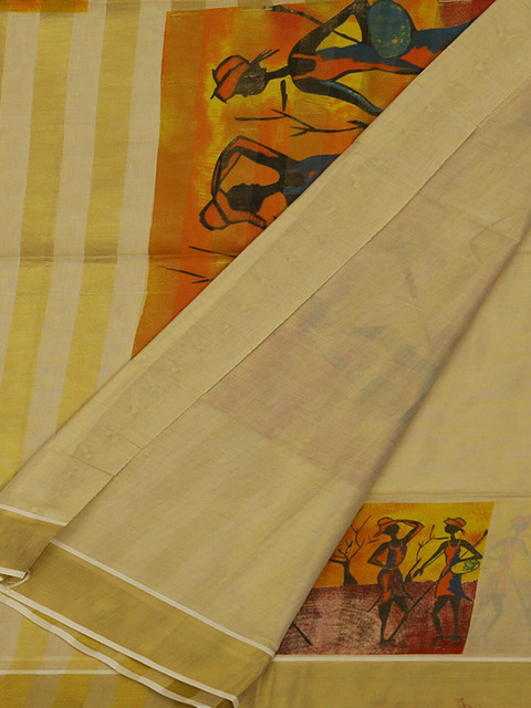 

Pothys Cream-Coloured Printed Pure Cotton Saree