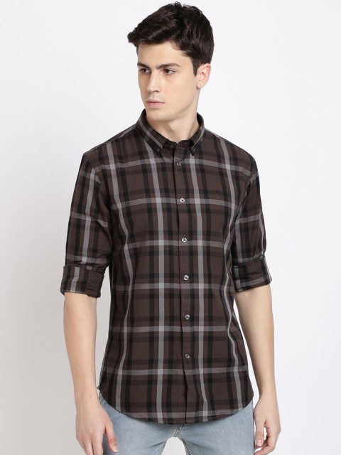 

TED HARBOR Men Brown Slim Fit Checked Casual Shirt