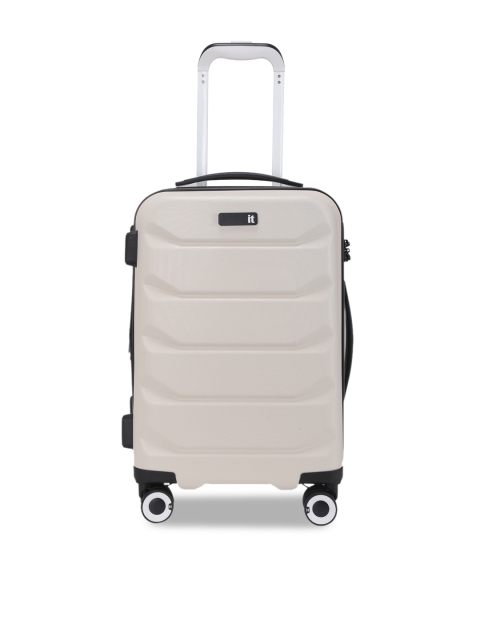 

IT luggage Unisex Beige Textured Hard-Sided 360-Degree Rotation Cabin Trolley Bag