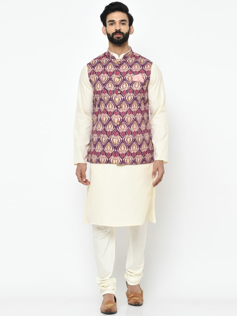 

KISAH Men Cream-Coloured Solid Kurta with Pyjamas & Nehru Jacket