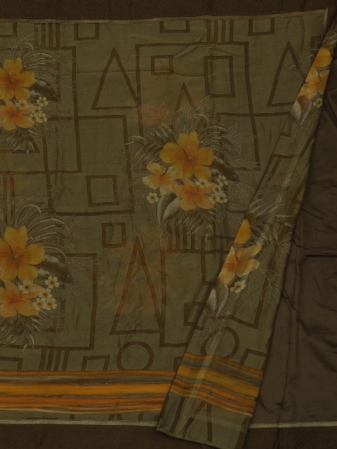 

Pothys Olive Green Printed Poly Georgette Saree