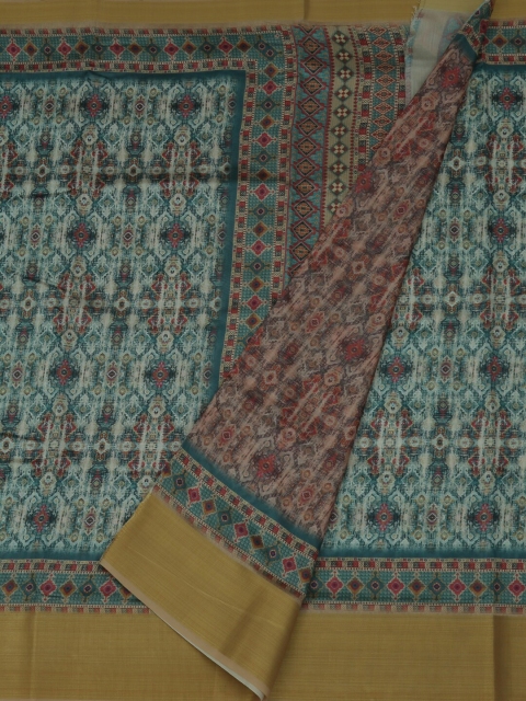 

Pothys Sea Green Printed Jute Silk Saree