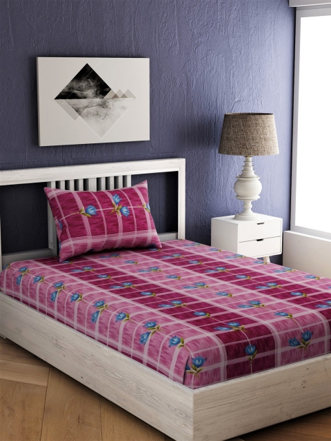 

EverHOME Pink Floral 144 TC Cotton 1 Single Bedsheet with 1 Pillow Covers