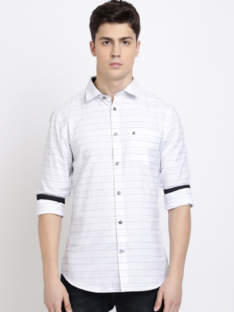 

TED HARBOR Men White & Blue Slim Fit Striped Casual Shirt