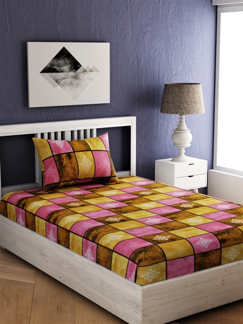 

EverHOME Pink & Yellow Floral 144 TC Cotton 1 Single Bedsheet with 1 Pillow Covers