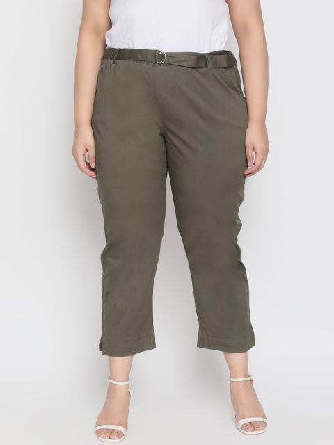 

Amydus Women Olive Green Regular Fit Solid Regular Trousers