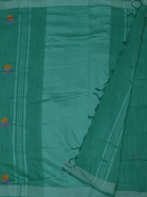 

Pothys Green Embroidered Linen Blend Saree
