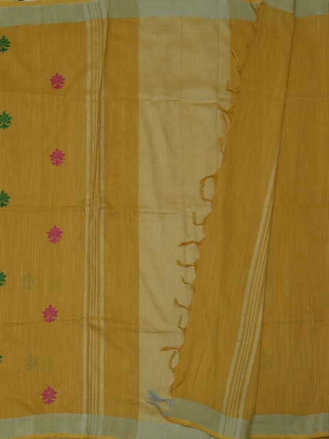 

Pothys Mustard Yellow Embroidered Linen Blend Saree