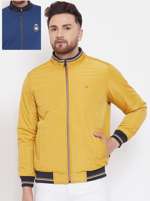 

Okane Men Mustard Yellow & Blue Solid Reversible Bomber Jacket