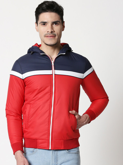 

Bewakoof Men Blue & Red Colourblocked Open Front Jacket