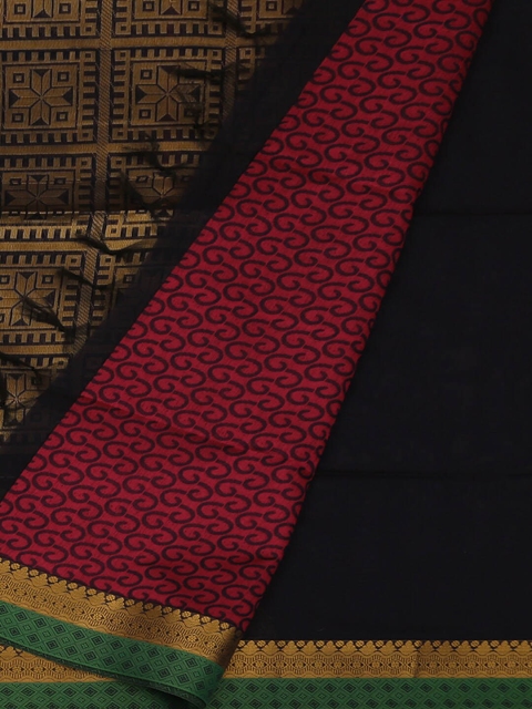 

Pothys Navy Blue & Gold-Toned Silk Cotton Printed Saree