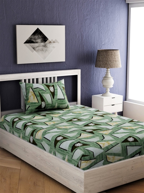 

EverHOME Green Geometric 144 TC Cotton 1 Single Bedsheet with 1 Pillow Covers