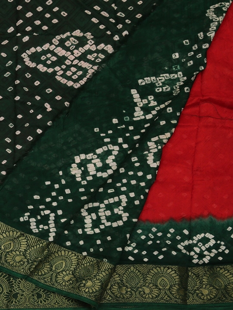 

Pothys Red & Green Art Silk Printed Bandhani Saree