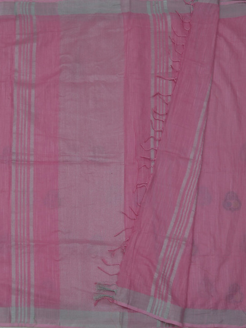 

Pothys Pink & Silver Linen Blend Embroidered Saree