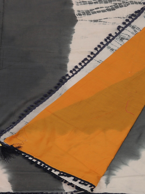 

Pothys Grey & Mustard Yellow Pure Cotton Dyed Saree