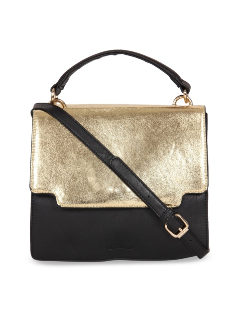 

Sugarush Black & Gold-Toned Colourblocked Satchel
