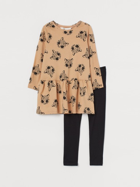 

H&M Girls Beige & Black 2-Piece Cotton Set