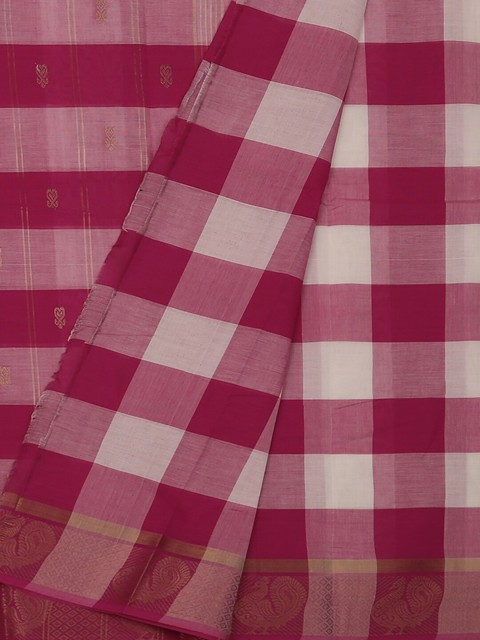 

Pothys Pink & Cream-Coloured Pure Cotton Checked Saree