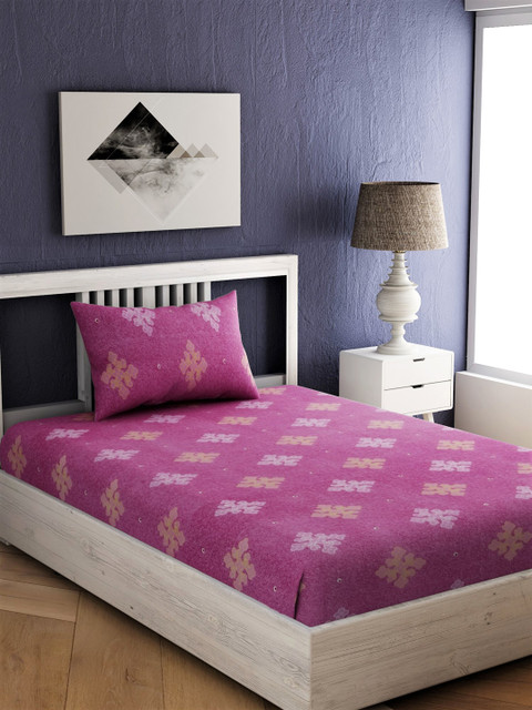 

EverHOME Pink Ethnic Motifs 144 TC Cotton 1 Single Bedsheet with 1 Pillow Covers