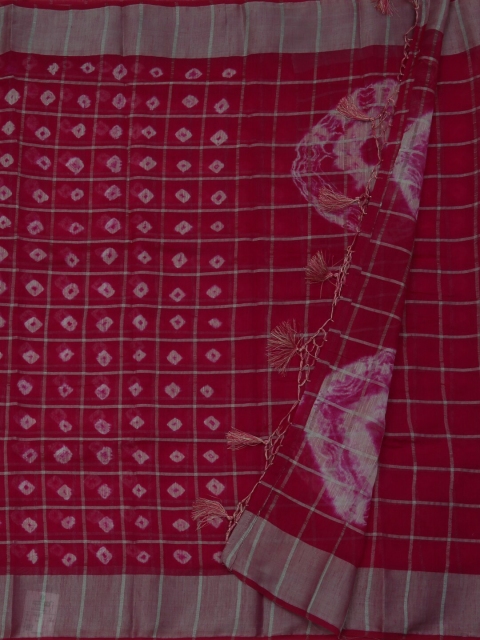 

Pothys Magenta & White Linen Blend Printed Bandhani Saree